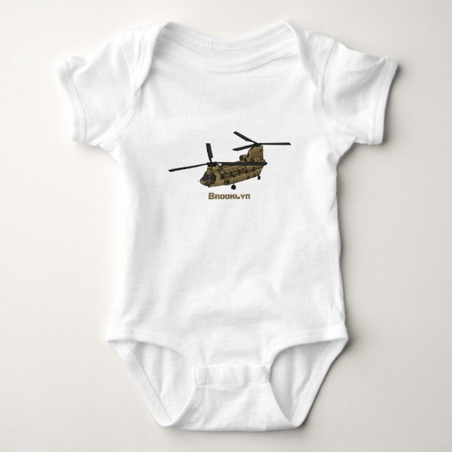 Chinook military helicopter illustration baby bodysuit (Front)