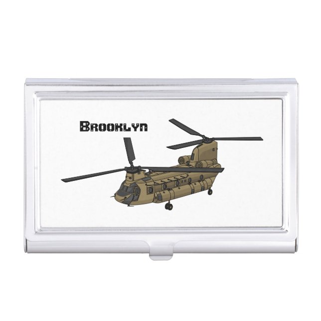 Chinook military helicopter illustration business card case (Front)
