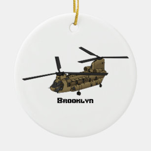 Chinook military helicopter illustration ceramic ornament