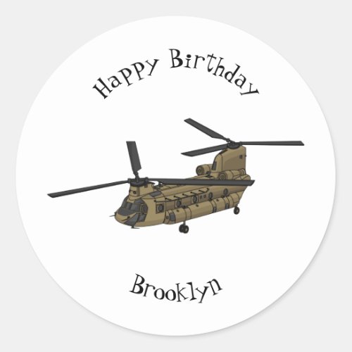 Chinook military helicopter illustration  classic round sticker