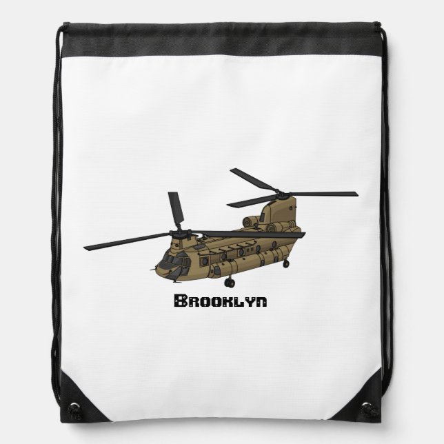 Chinook military helicopter illustration drawstring bag (Front)