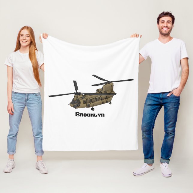 Chinook military helicopter illustration fleece blanket (In Situ)