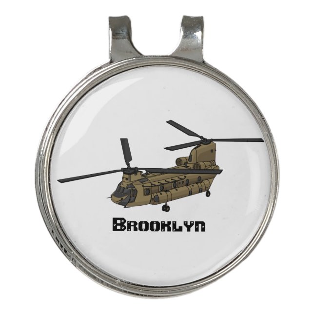 Chinook military helicopter illustration golf hat clip (Front)