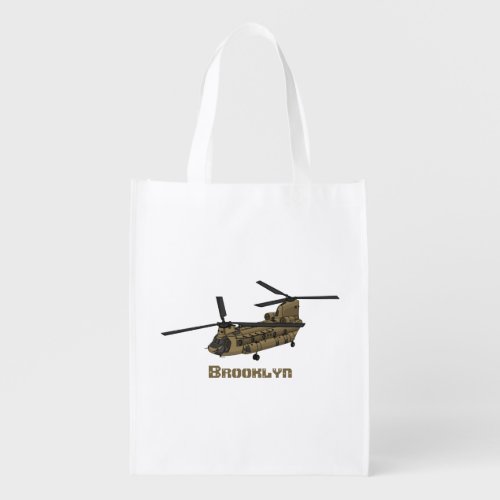 Chinook military helicopter illustration grocery bag