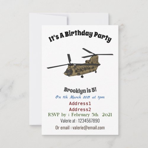 Chinook military helicopter illustration invitation