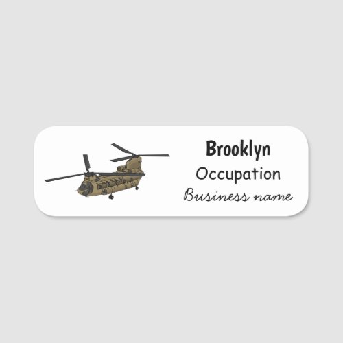 Chinook military helicopter illustration name tag