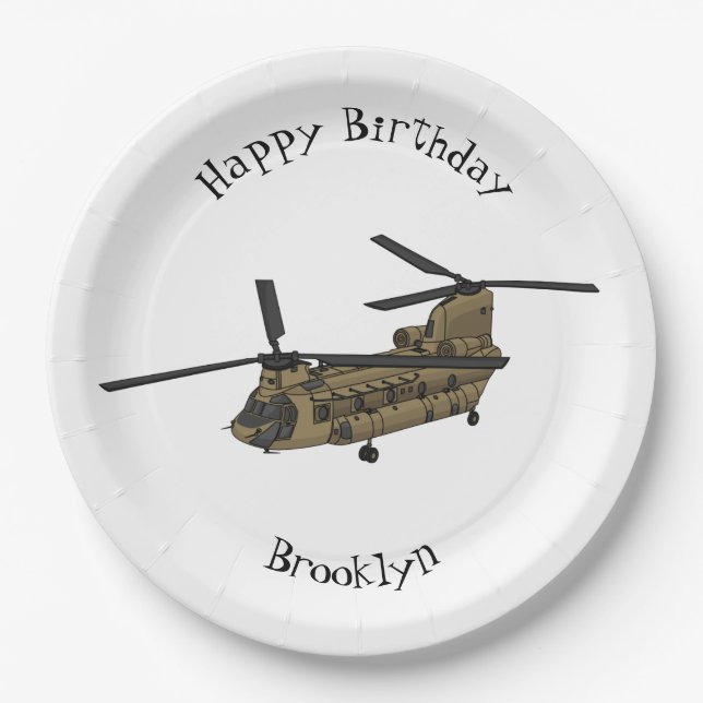 Chinook military helicopter illustration paper plates (Front)