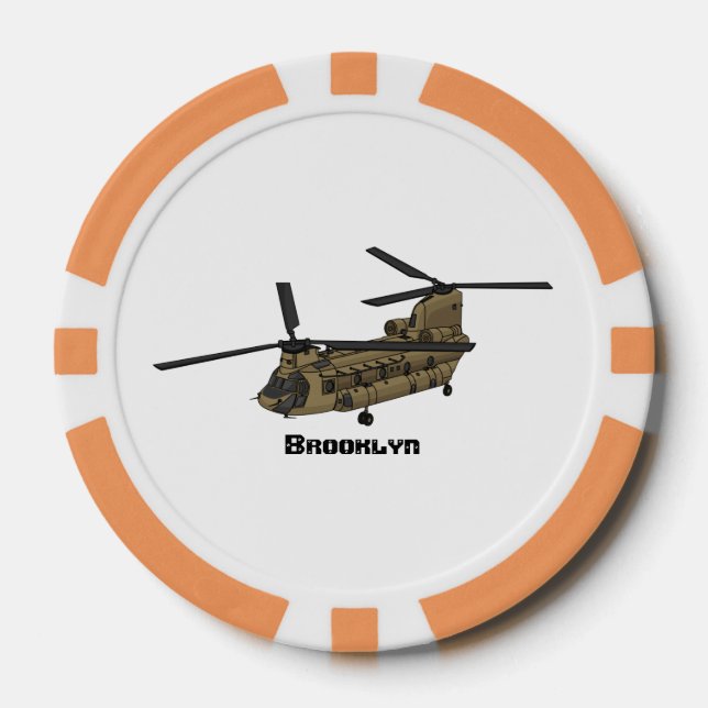 Chinook military helicopter illustration poker chips (Front)
