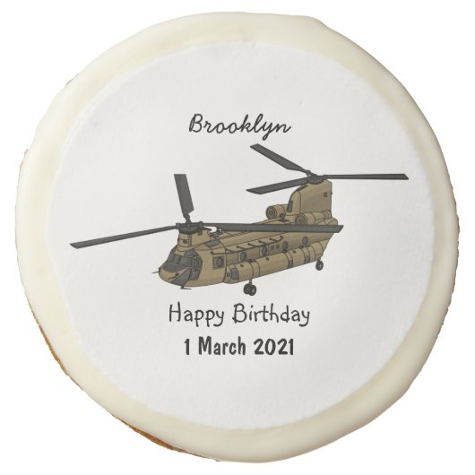 Chinook military helicopter illustration sugar cookie (Front)