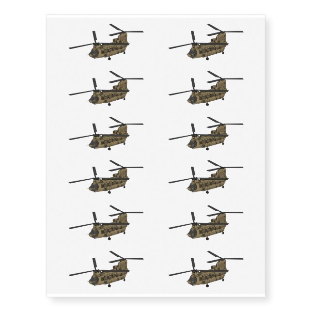 Chinook military helicopter illustration temporary tattoos (Front)