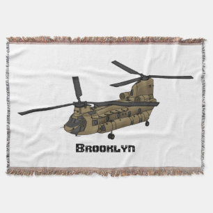 Chinook military helicopter illustration throw blanket