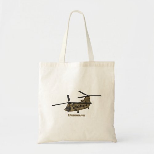 Chinook military helicopter illustration tote bag