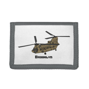 Chinook military helicopter illustration tri-fold wallet