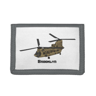 Chinook military helicopter illustration trifold wallet