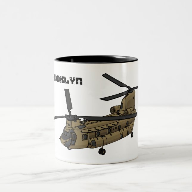 Chinook military helicopter illustration Two-Tone coffee mug (Center)