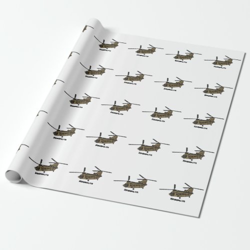 Chinook military helicopter illustration wrapping paper
