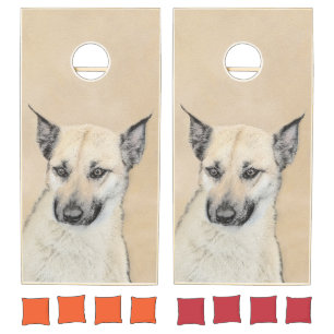 Chinook (Pointed Ears) Painting - Original Dog Art Cornhole Set