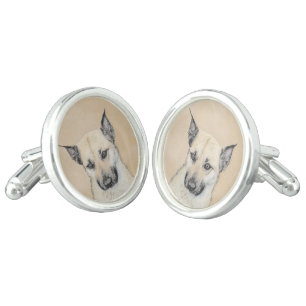 Chinook (Pointed Ears) Painting - Original Dog Art Cufflinks