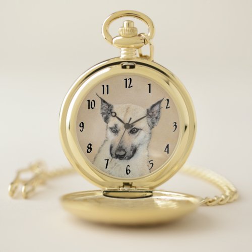 Chinook Pointed Ears Painting _ Original Dog Art Pocket Watch