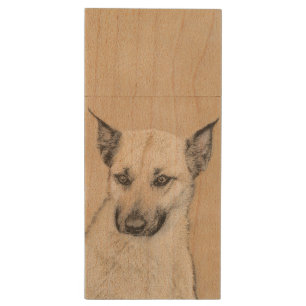 Chinook (Pointed Ears) Painting - Original Dog Art Wood USB Flash Drive