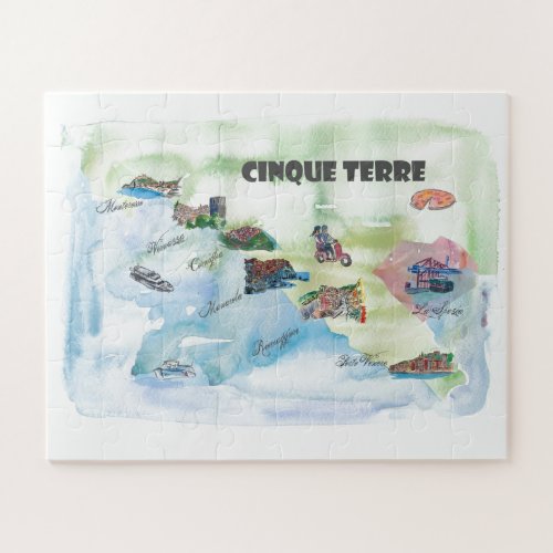 Chinque Terre Italy Vintage Travel Poster Map Jigsaw Puzzle