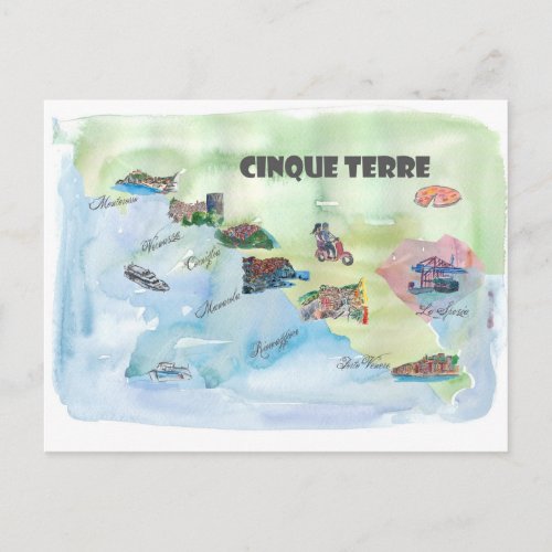 Chinque Terre Italy Vintage Travel Poster Map Postcard