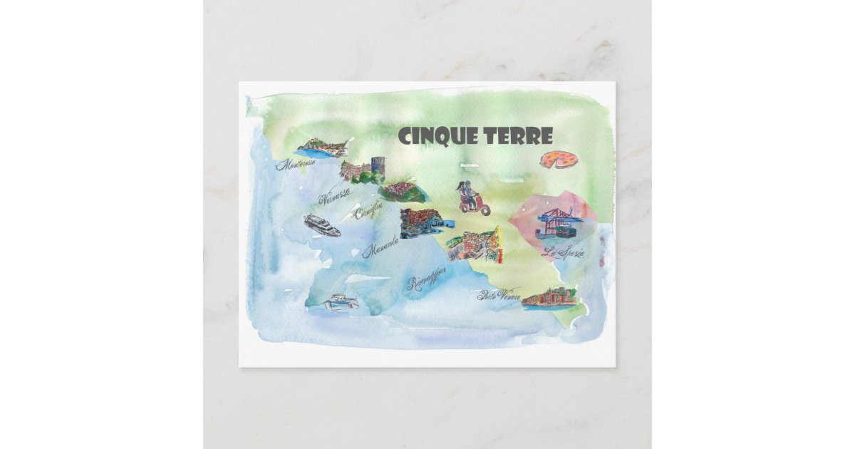 Chinque Terre Italy Vintage Travel Poster Map Postcard | Zazzle