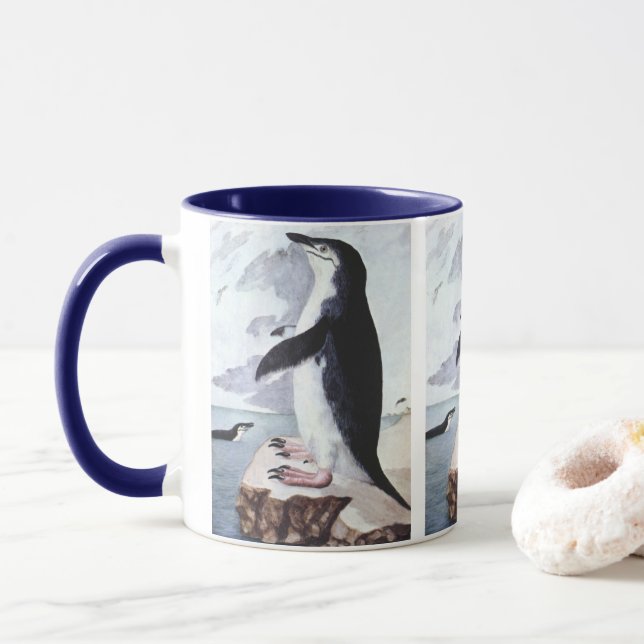 Chinstrap Penguin, Vintage Birds from Antarctica Mug (With Donut)