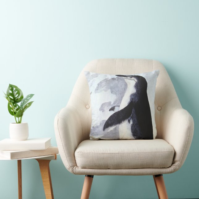 Chinstrap Penguin, Vintage Birds from Antarctica Throw Pillow (Chair)