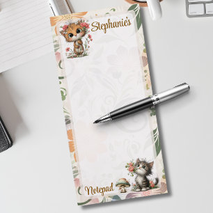 Chintz English Garden Floral Botanical Cats Magnetic Notepad