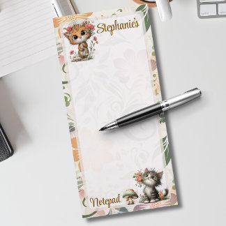 Chintz English Garden Floral Botanical Cats Magnetic Notepad