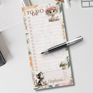 Chintz English Garden Floral Botanical Cats Magnetic Notepad