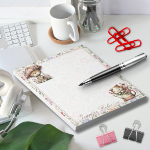 Chintz English Garden Floral Botanical Cats Notepad