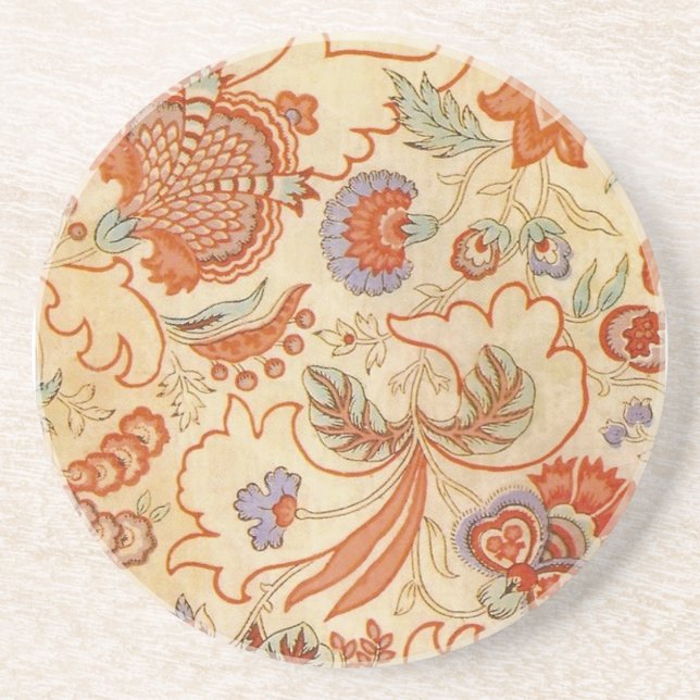 Chintz Paisley Antique Floral Pattern Sandstone Coaster (Front)