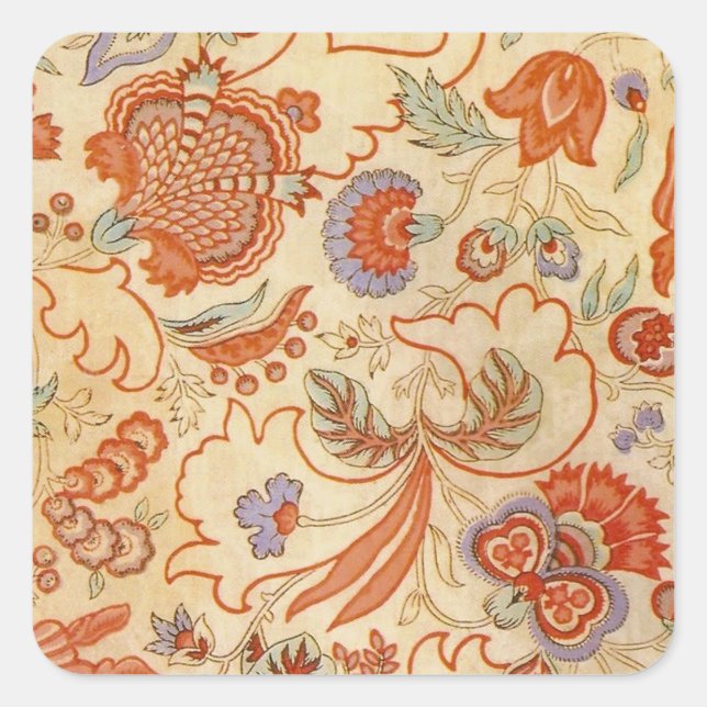 Chintz Paisley Antique Floral Pattern Square Sticker (Front)