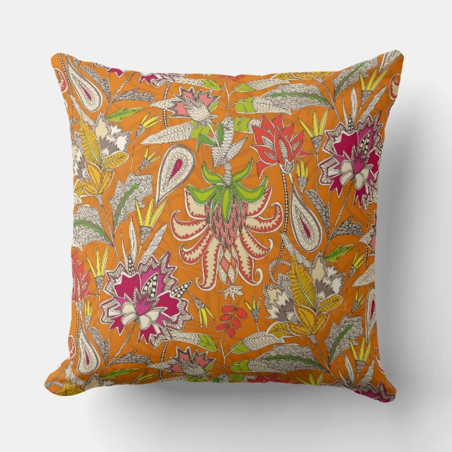 chintz pop orange throw pillow (Front)