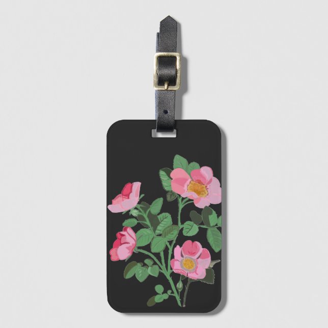 Chintzy Dark Pink Wild Rose Luggage Tag (Front Vertical)