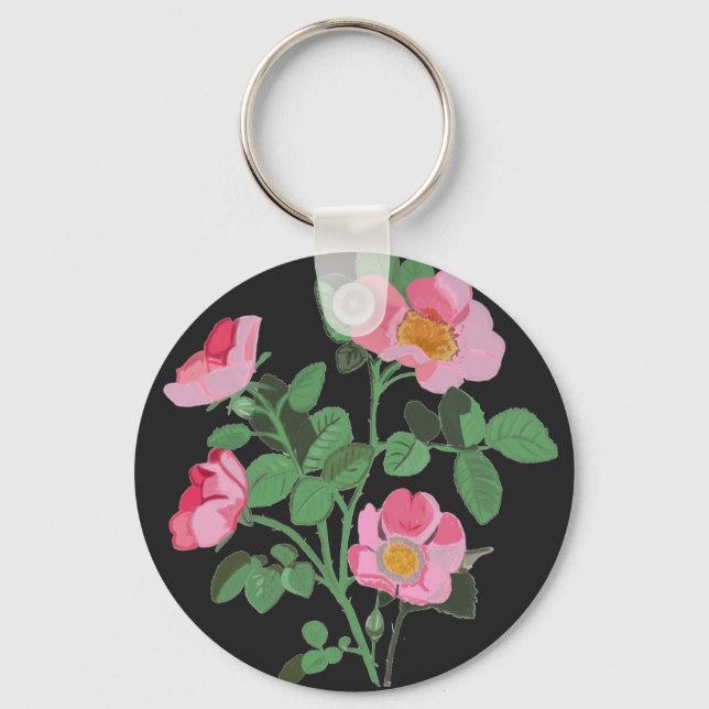 Chintzy Pink Wild Rose Keychain (Front)