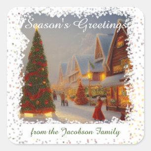 Chintzy Village Christmas Trees Seasons Greetings Square Sticker