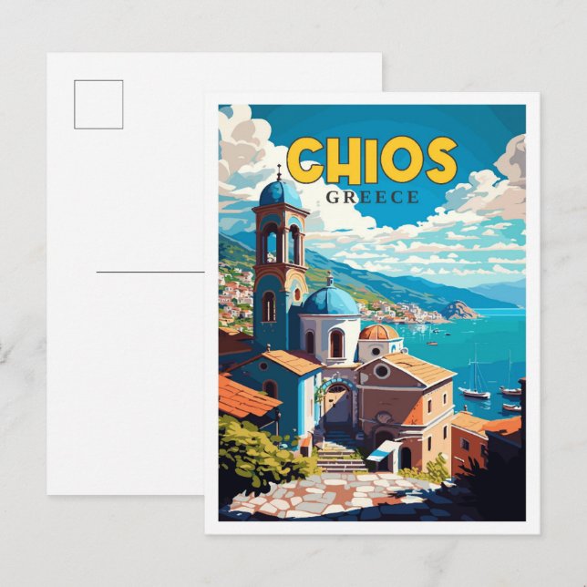 Chios Greece vintage travel illustration Postcard (Front/Back)