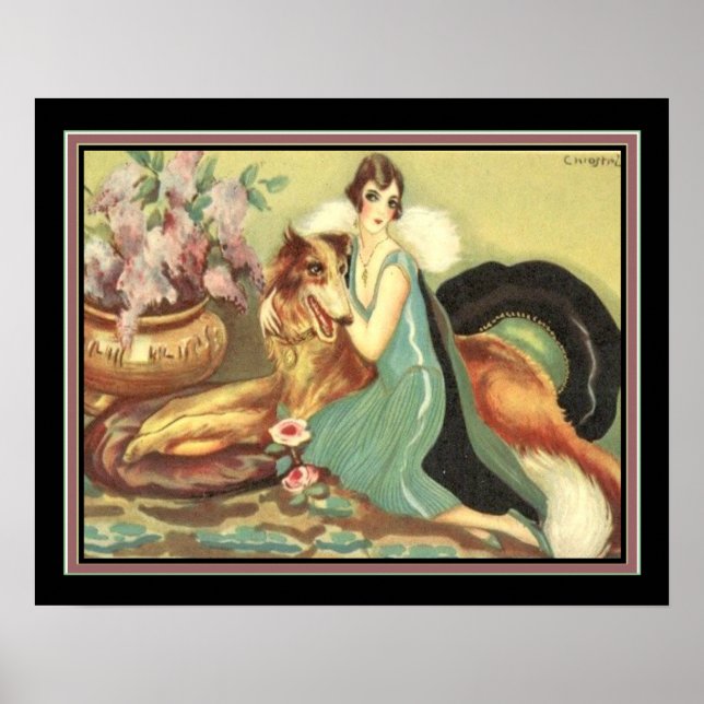 Chiostri 1920's Deco "Girl & Her Dog" Print 16x20 (Front)