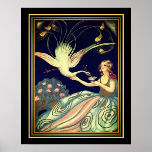 Chiostri Art Deco Girl  Peacock Print