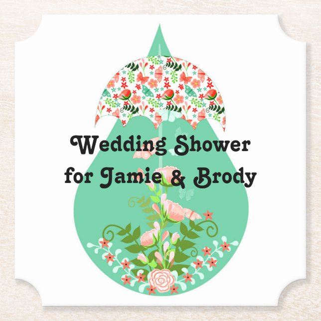 Chip Board Coaster for Wedding Shower Peach  Green (Front)