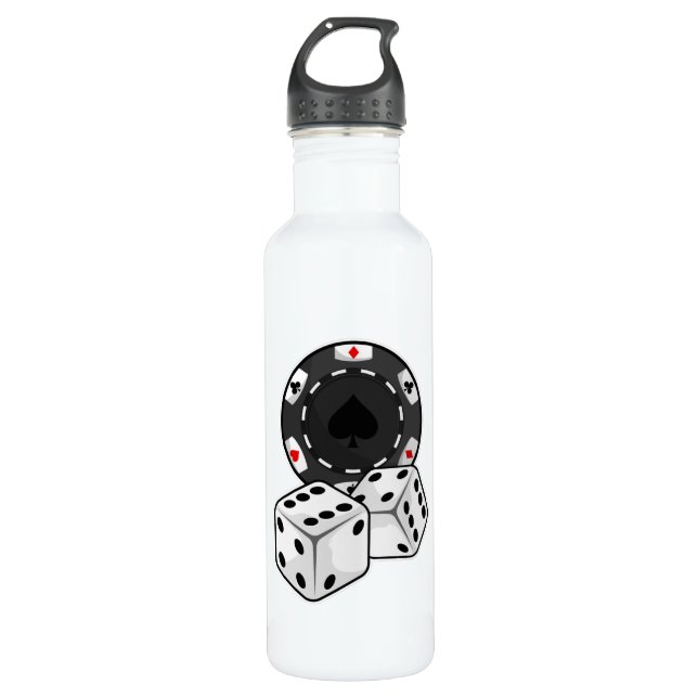 Chip & Dice for Poker Stainless Steel Water Bottle (Front)