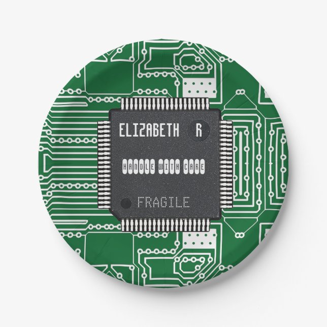 Chip On Printed Circuit Board With Your Name Paper Plates (Front)