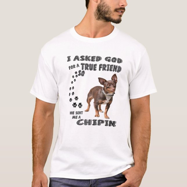 Chipin Quote Mom Minchi Dad Print, Min Pin Chihuah T-Shirt (Front)
