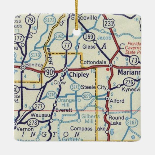 Chipley FL Vintage Map Ceramic Ornament