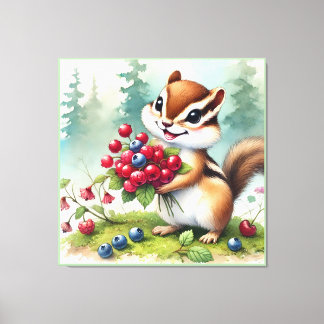 Chipmuk holding berries canvas print