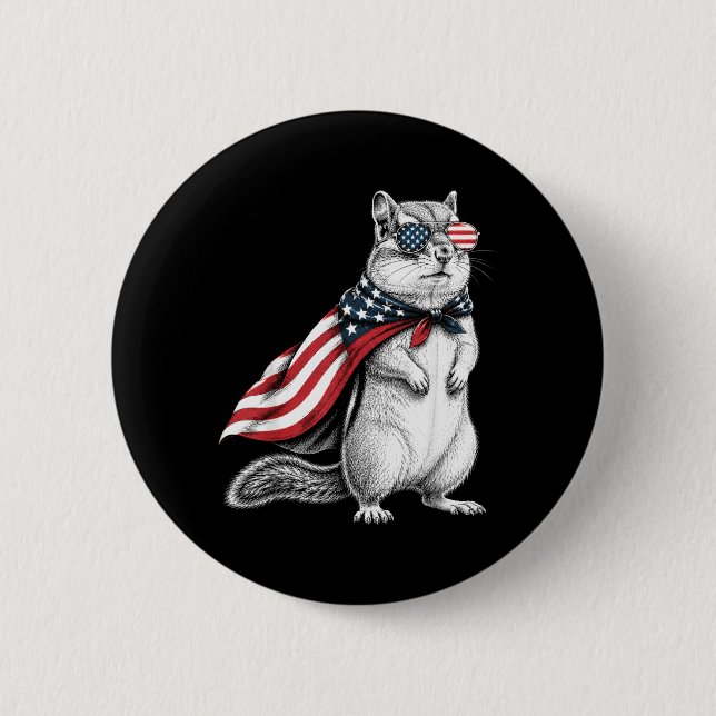 Chipmunk 4th Of July Us Aamerican Flag Patriotic Button (Front)