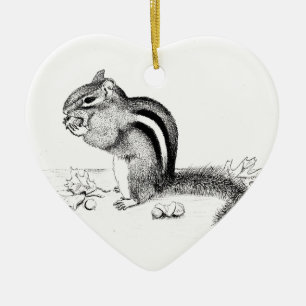Chipmunk and Acorns Ceramic Ornament